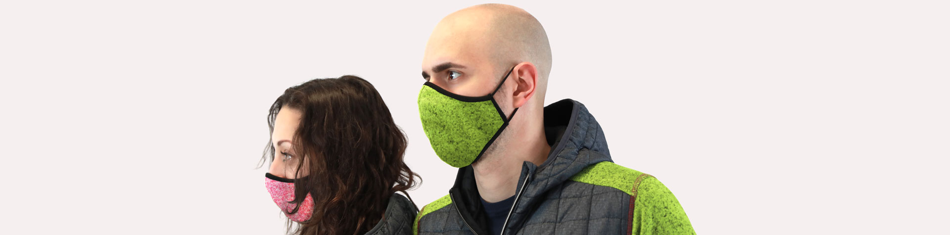 Mascherina lavabile PF2-PO9 rosa e verde kiwi melange