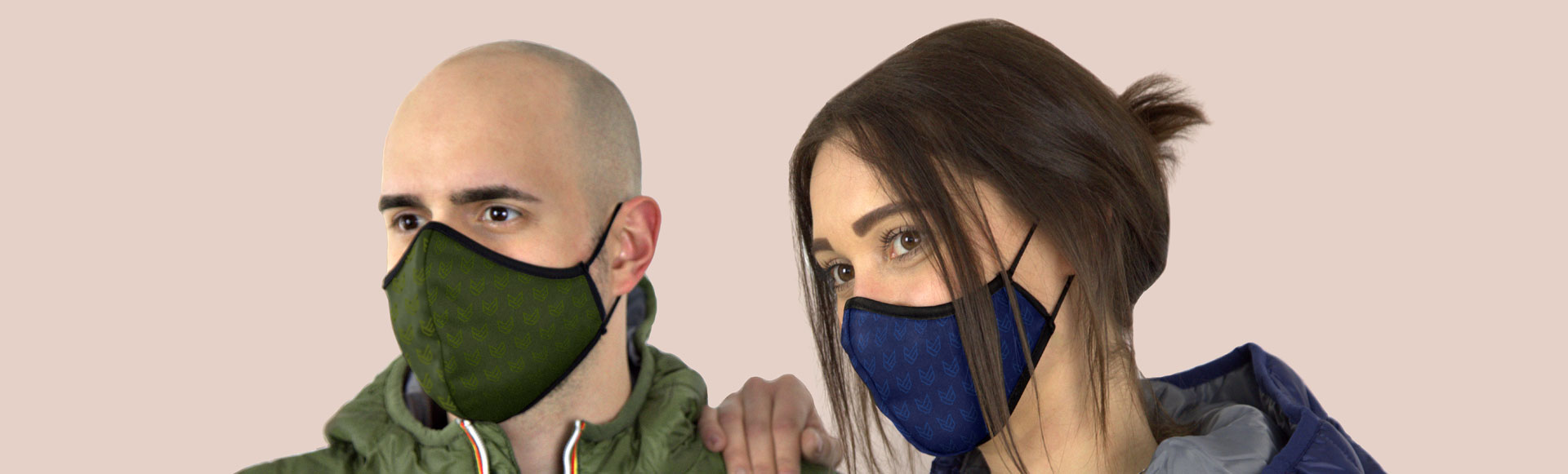 Mascherina PF2-PO9 verde militare e blu scuro con pattern